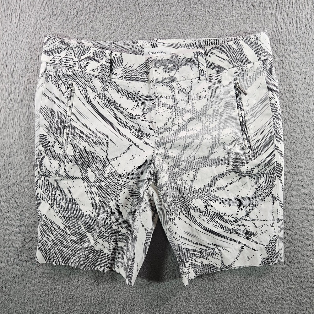 Calvin Klein Shorts Women Size 4 Abstract Print Stretch Black White